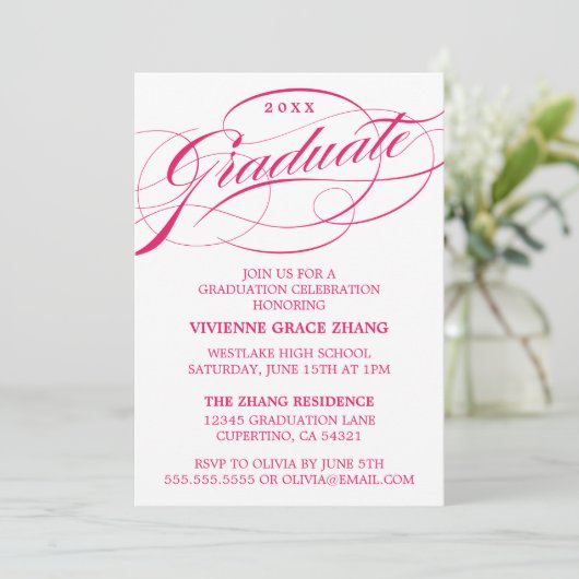 STYLISH ELEGANT SCRIPT GRADUATE PARTY EINLADUNG (Stehend Vorderseite)