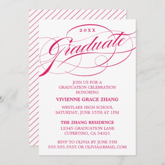 STYLISH ELEGANT SCRIPT GRADUATE PARTY EINLADUNG (Vorne/Hinten)