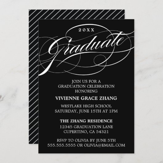 STYLISH ELEGANT SCRIPT GRADUATE PARTY EINLADUNG (Vorne/Hinten)