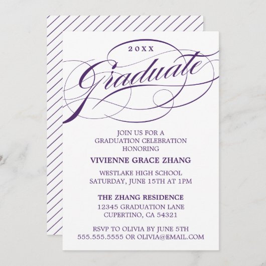 STYLISH ELEGANT SCRIPT GRADUATE PARTY EINLADUNG (Vorne/Hinten)