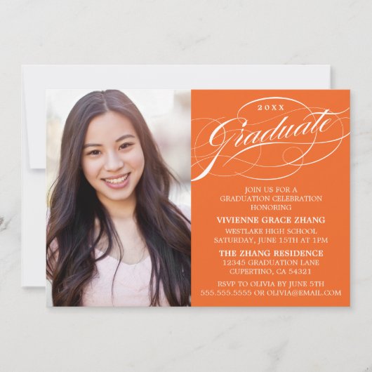 STYLISH ELEGANT SCRIPT GRADUATE PARTY EINLADUNG (Vorderseite)