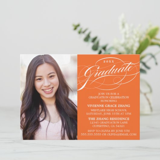 STYLISH ELEGANT SCRIPT GRADUATE PARTY EINLADUNG (Stehend Vorderseite)