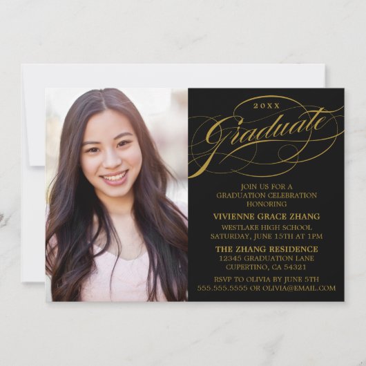 STYLISH ELEGANT SCRIPT GRADUATE PARTY EINLADUNG (Vorderseite)
