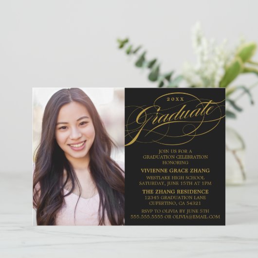 STYLISH ELEGANT SCRIPT GRADUATE PARTY EINLADUNG (Stehend Vorderseite)