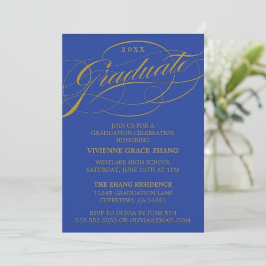 STYLISH ELEGANT SCRIPT GRADUATE PARTY EINLADUNG (Stehend Vorderseite)