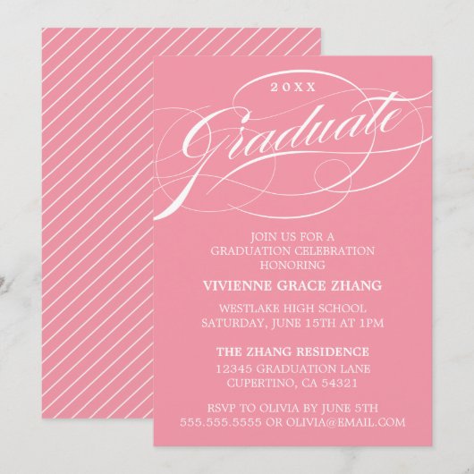 STYLISH ELEGANT SCRIPT GRADUATE PARTY EINLADUNG (Vorne/Hinten)