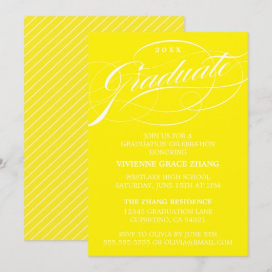 STYLISH ELEGANT SCRIPT GRADUATE PARTY EINLADUNG (Vorne/Hinten)
