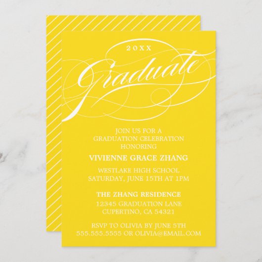 STYLISH ELEGANT SCRIPT GRADUATE PARTY EINLADUNG (Vorne/Hinten)