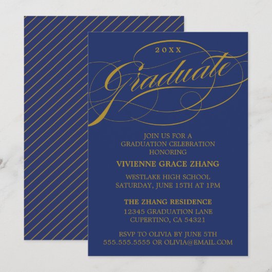 STYLISH ELEGANT SCRIPT GRADUATE PARTY EINLADUNG (Vorne/Hinten)