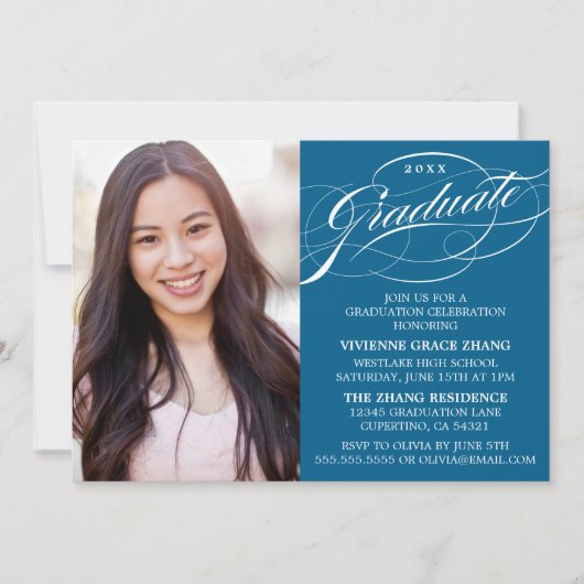 STYLISH ELEGANT SCRIPT GRADUATE PARTY EINLADUNG (Vorderseite)