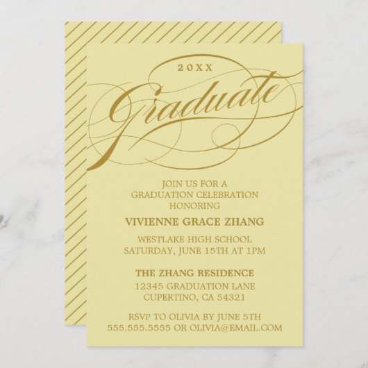 STYLISH ELEGANT SCRIPT GRADUATE PARTY EINLADUNG (Vorne/Hinten)