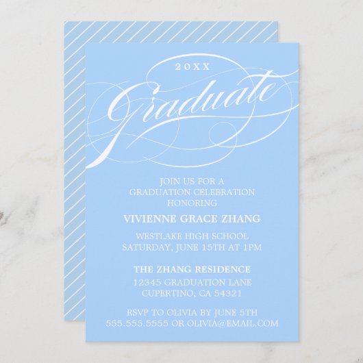 STYLISH ELEGANT SCRIPT GRADUATE PARTY EINLADUNG (Vorne/Hinten)