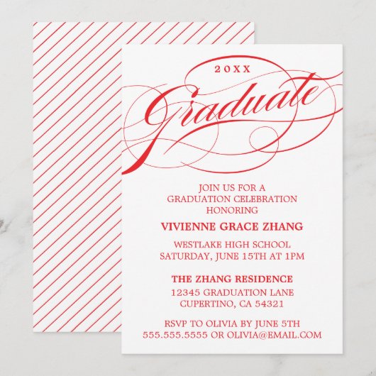 STYLISH ELEGANT SCRIPT GRADUATE PARTY EINLADUNG (Vorne/Hinten)