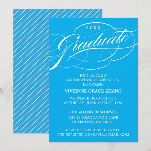 STYLISH ELEGANT SCRIPT GRADUATE PARTY EINLADUNG (Vorne/Hinten)