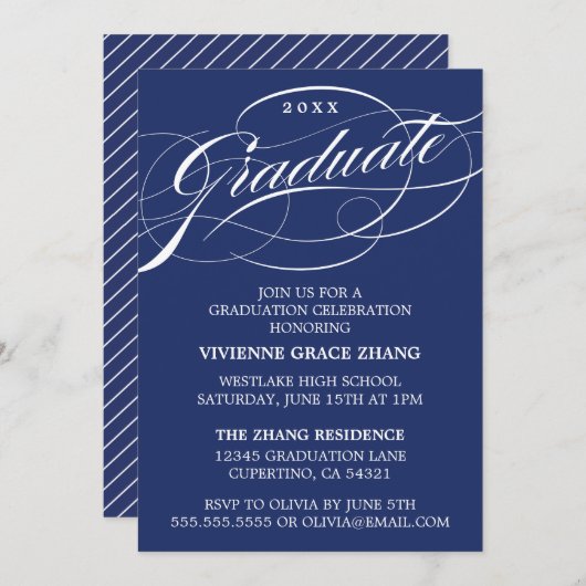 STYLISH ELEGANT SCRIPT GRADUATE PARTY EINLADUNG (Vorne/Hinten)