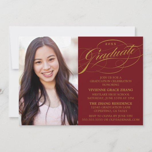 STYLISH ELEGANT SCRIPT GRADUATE PARTY EINLADUNG (Vorderseite)