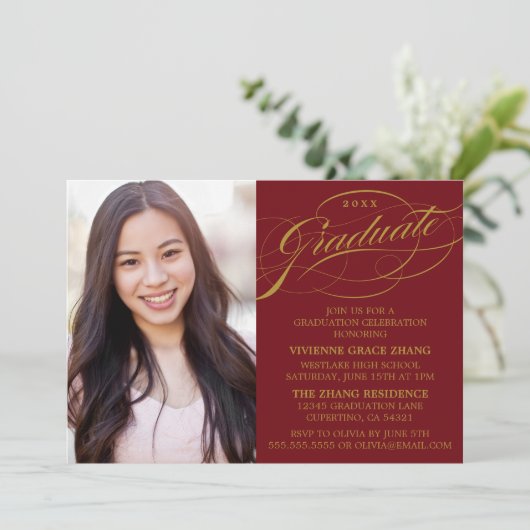 STYLISH ELEGANT SCRIPT GRADUATE PARTY EINLADUNG (Stehend Vorderseite)