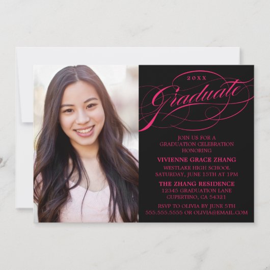 STYLISH ELEGANT SCRIPT GRADUATE PARTY EINLADUNG (Vorderseite)