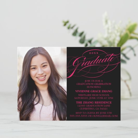 STYLISH ELEGANT SCRIPT GRADUATE PARTY EINLADUNG (Stehend Vorderseite)