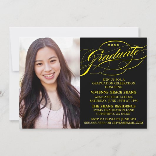 STYLISH ELEGANT SCRIPT GRADUATE PARTY EINLADUNG (Vorderseite)