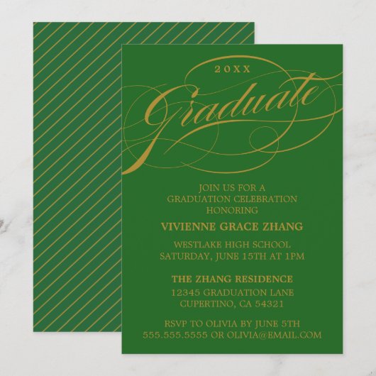 STYLISH ELEGANT SCRIPT GRADUATE PARTY EINLADUNG (Vorne/Hinten)