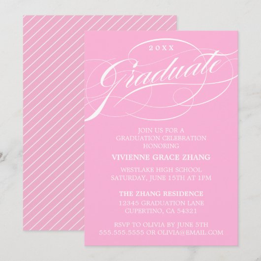 STYLISH ELEGANT SCRIPT GRADUATE PARTY EINLADUNG (Vorne/Hinten)
