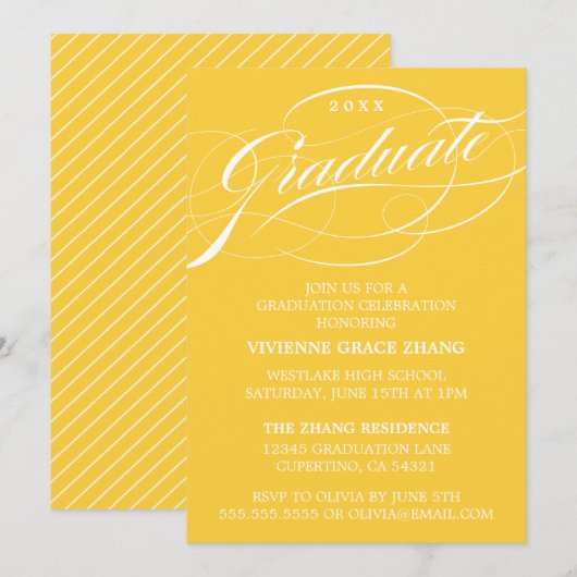 STYLISH ELEGANT SCRIPT GRADUATE PARTY EINLADUNG (Vorne/Hinten)