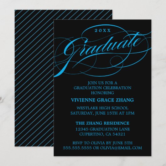 STYLISH ELEGANT SCRIPT GRADUATE PARTY EINLADUNG (Vorne/Hinten)