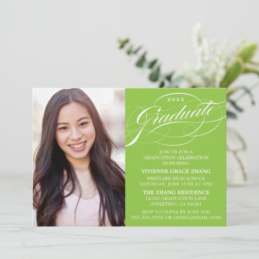 STYLISH ELEGANT SCRIPT GRADUATE PARTY EINLADUNG (Stehend Vorderseite)