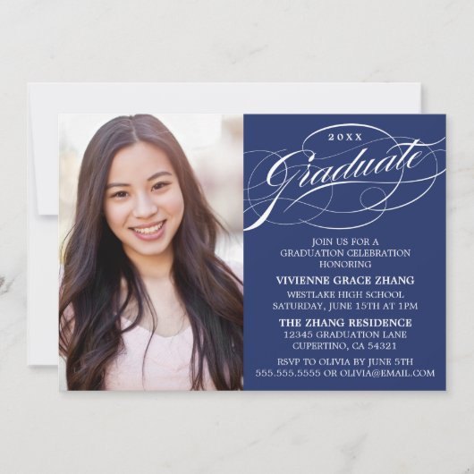 STYLISH ELEGANT SCRIPT GRADUATE PARTY EINLADUNG (Vorderseite)