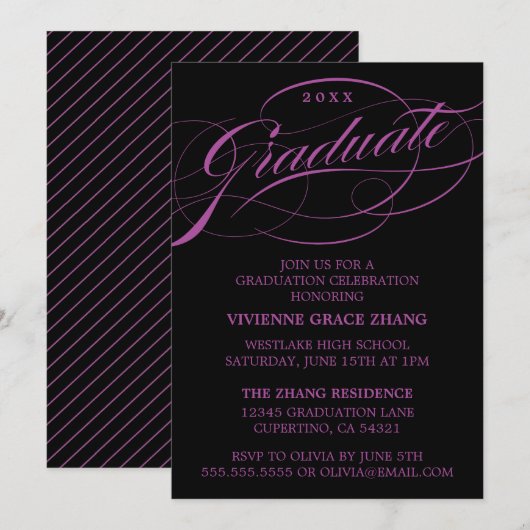 STYLISH ELEGANT SCRIPT GRADUATE PARTY EINLADUNG (Vorne/Hinten)