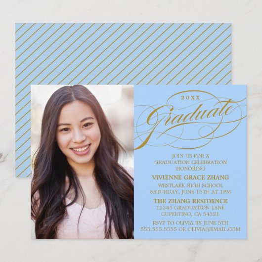 STYLISH ELEGANT SCRIPT GRADUATE PARTY EINLADUNG (Vorne/Hinten)