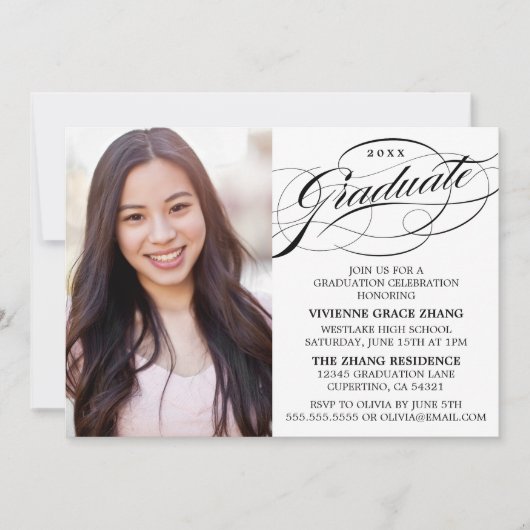 STYLISH ELEGANT SCRIPT GRADUATE PARTY EINLADUNG (Vorderseite)