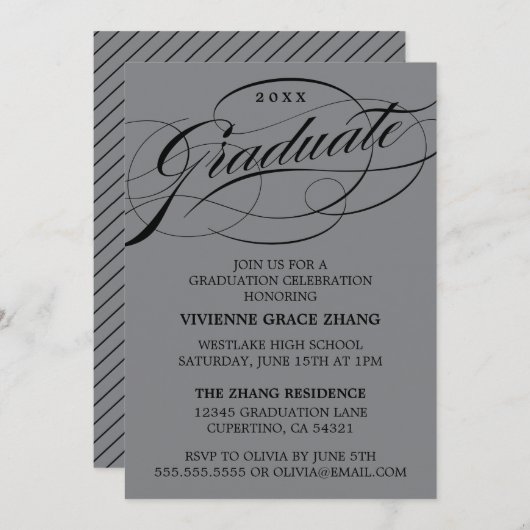 STYLISH ELEGANT SCRIPT GRADUATE PARTY EINLADUNG (Vorne/Hinten)