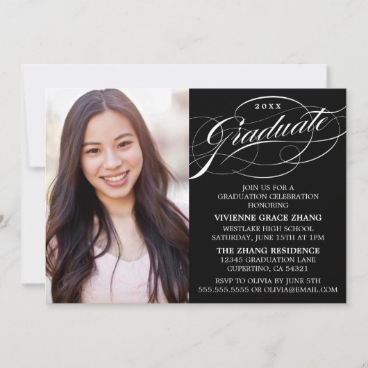 STYLISH ELEGANT SCRIPT GRADUATE PARTY EINLADUNG (Vorderseite)