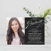 STYLISH ELEGANT SCRIPT GRADUATE PARTY EINLADUNG (Stehend Vorderseite)