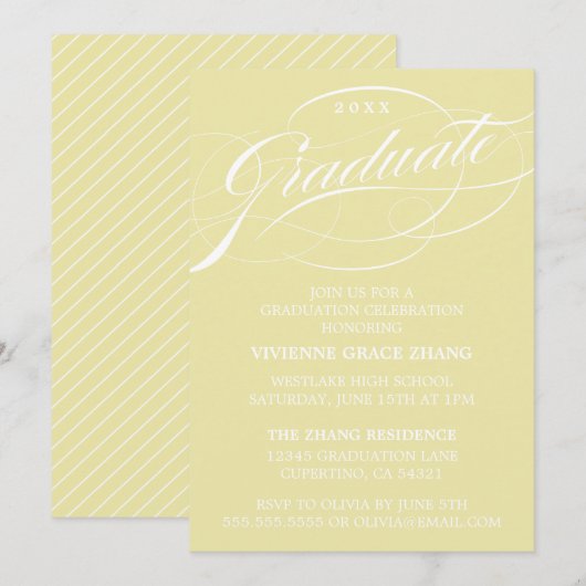 STYLISH ELEGANT SCRIPT GRADUATE PARTY EINLADUNG (Vorne/Hinten)