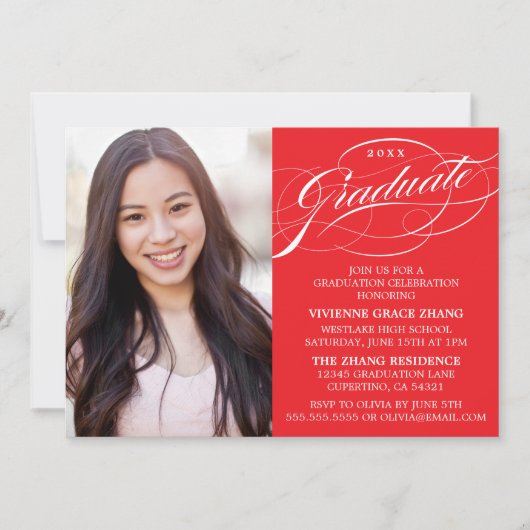 STYLISH ELEGANT SCRIPT GRADUATE PARTY EINLADUNG (Vorderseite)