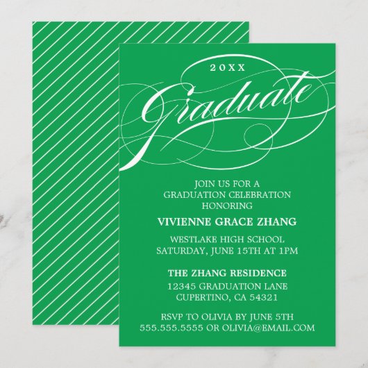 STYLISH ELEGANT SCRIPT GRADUATE PARTY EINLADUNG (Vorne/Hinten)