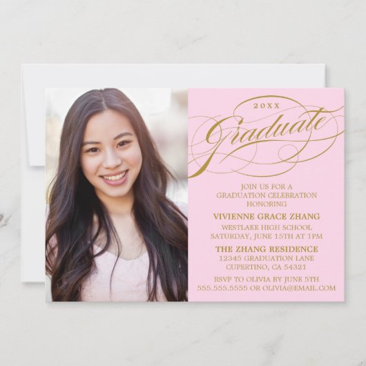 STYLISH ELEGANT SCRIPT GRADUATE PARTY EINLADUNG (Vorderseite)