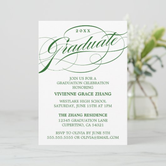 STYLISH ELEGANT SCRIPT GRADUATE PARTY EINLADUNG (Stehend Vorderseite)