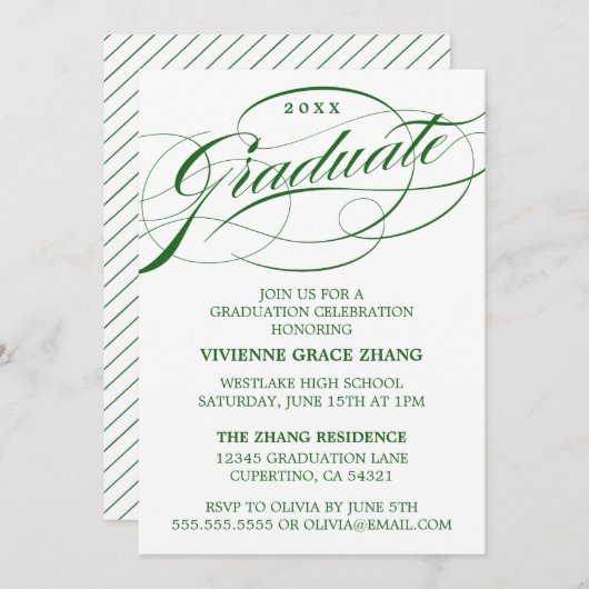 STYLISH ELEGANT SCRIPT GRADUATE PARTY EINLADUNG (Vorne/Hinten)