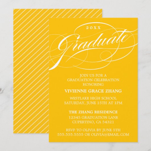 STYLISH ELEGANT SCRIPT GRADUATE PARTY EINLADUNG (Vorne/Hinten)