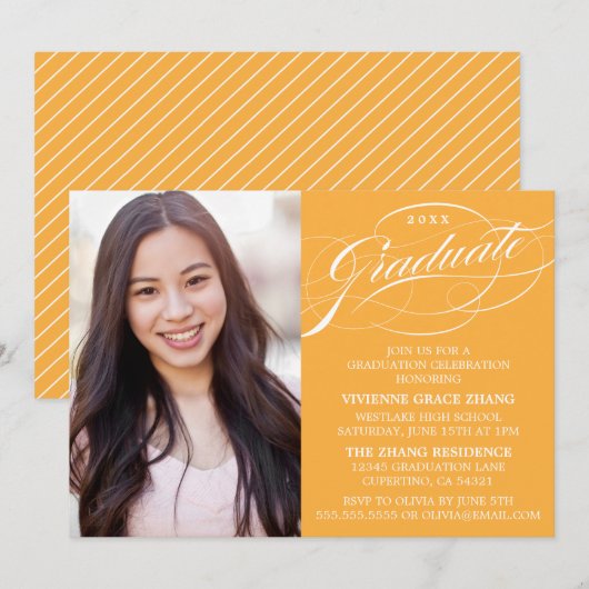 STYLISH ELEGANT SCRIPT GRADUATE PARTY EINLADUNG (Vorne/Hinten)