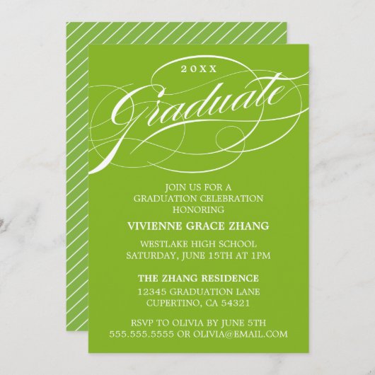 STYLISH ELEGANT SCRIPT GRADUATE PARTY EINLADUNG (Vorne/Hinten)