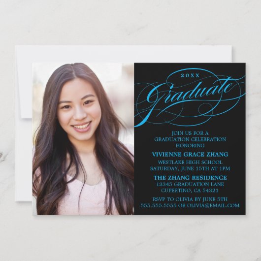 STYLISH ELEGANT SCRIPT GRADUATE PARTY EINLADUNG (Vorderseite)
