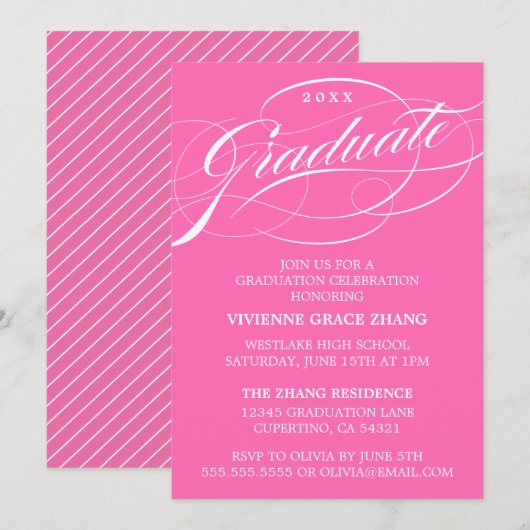 STYLISH ELEGANT SCRIPT GRADUATE PARTY EINLADUNG (Vorne/Hinten)