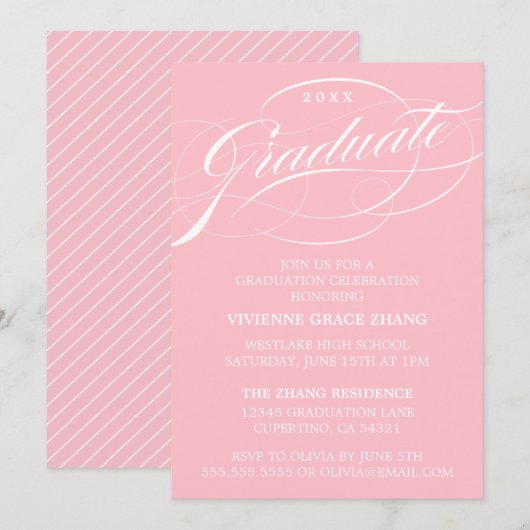 STYLISH ELEGANT SCRIPT GRADUATE PARTY EINLADUNG (Vorne/Hinten)