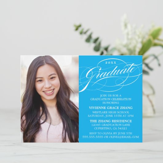 STYLISH ELEGANT SCRIPT GRADUATE PARTY EINLADUNG (Stehend Vorderseite)