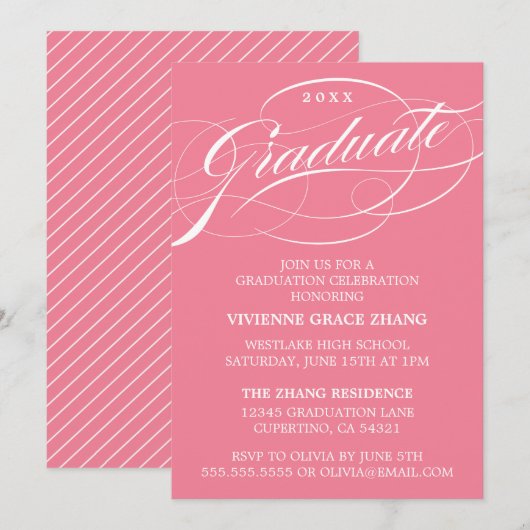 STYLISH ELEGANT SCRIPT GRADUATE PARTY EINLADUNG (Vorne/Hinten)